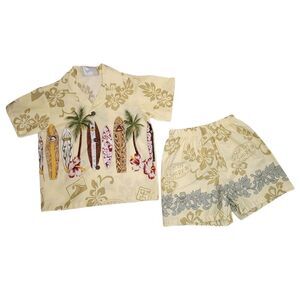 Winnie Fashion Vintage Hawaiian Shirt Board Shorts Surfboard Print Matching Set